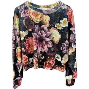 NWT Altar'd State metallic floral print cropped long sleeve Top Size Small